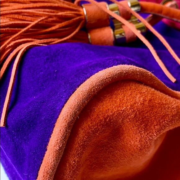 Salvatore Ferragamo Orange Purple Suede Haley Bag - Picture 8 of 15